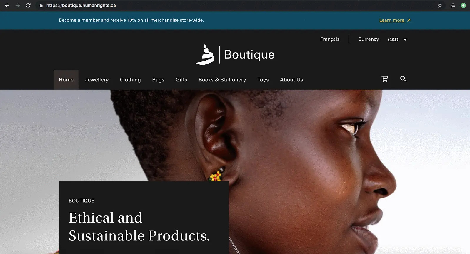 Screenshot of the Canadian Museum for Human Rights online shop