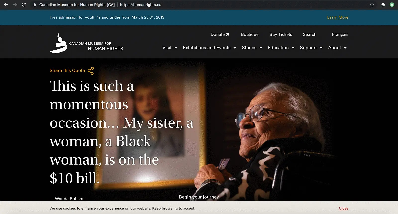 Screenshot of the Canadian Museum for Human Rights website