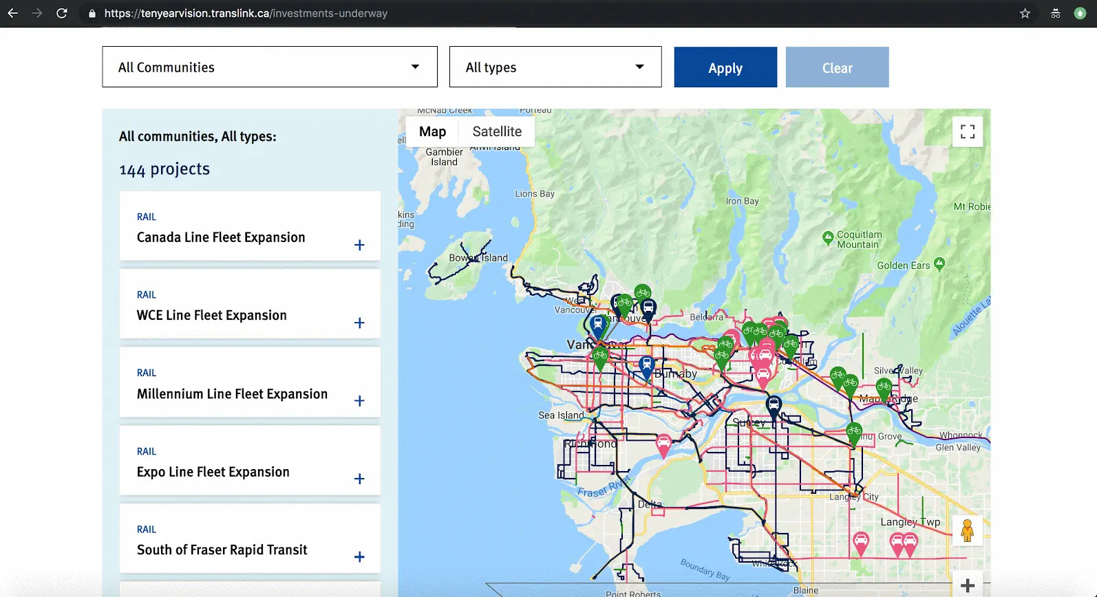 Screenshot of Translink 10 year vision web page